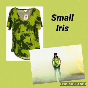 LuLaRoe Iris Yellow and Green Graphic Short Sleeve Top